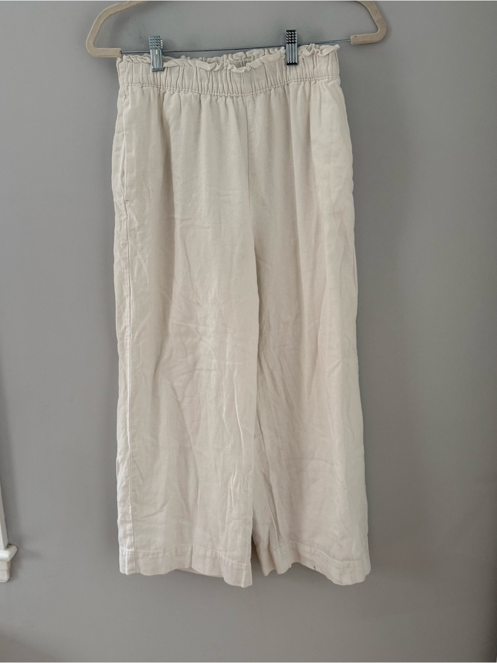 Abercrombie & Fitch White Linen-Blend Elastic-Waist Pants